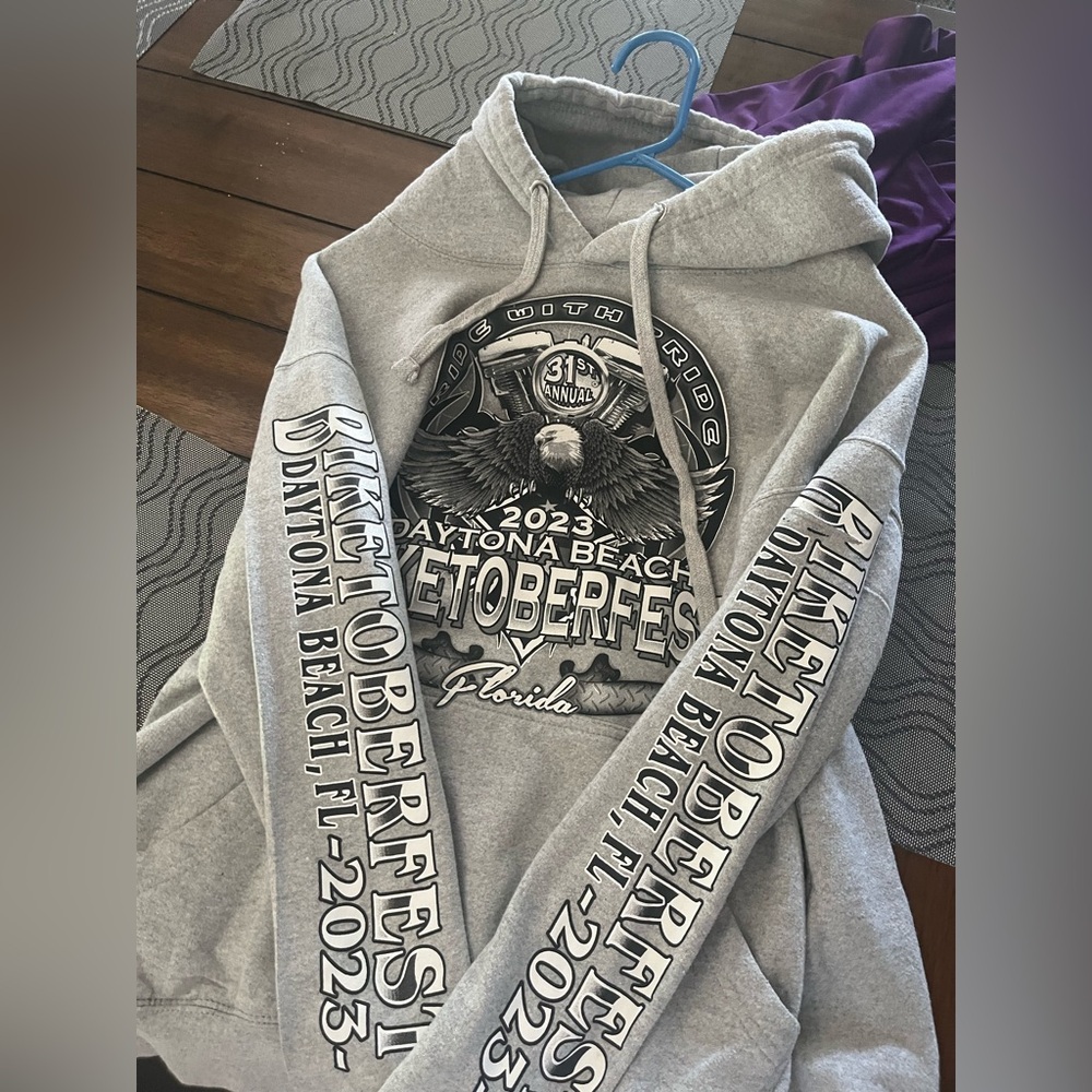 Gray Graphic Pullover Sweater with Hood